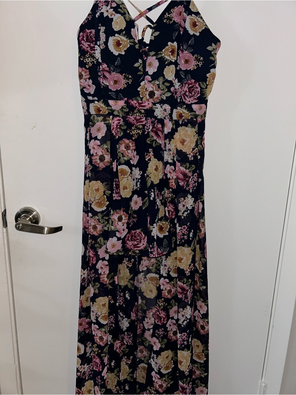 Derek Heart Navy Floral Maxi Dress with Pink & Yellow Roses